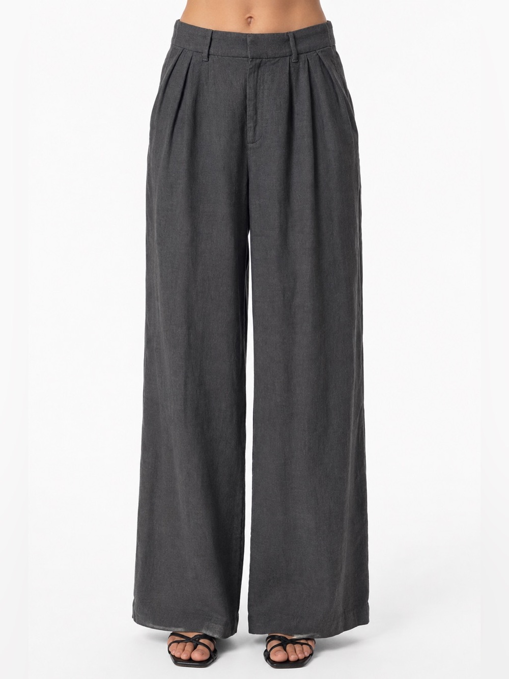 Hollister Linen Livvy Ultra High Rise Wide Leg Trouser Pants Gray Medium EUC